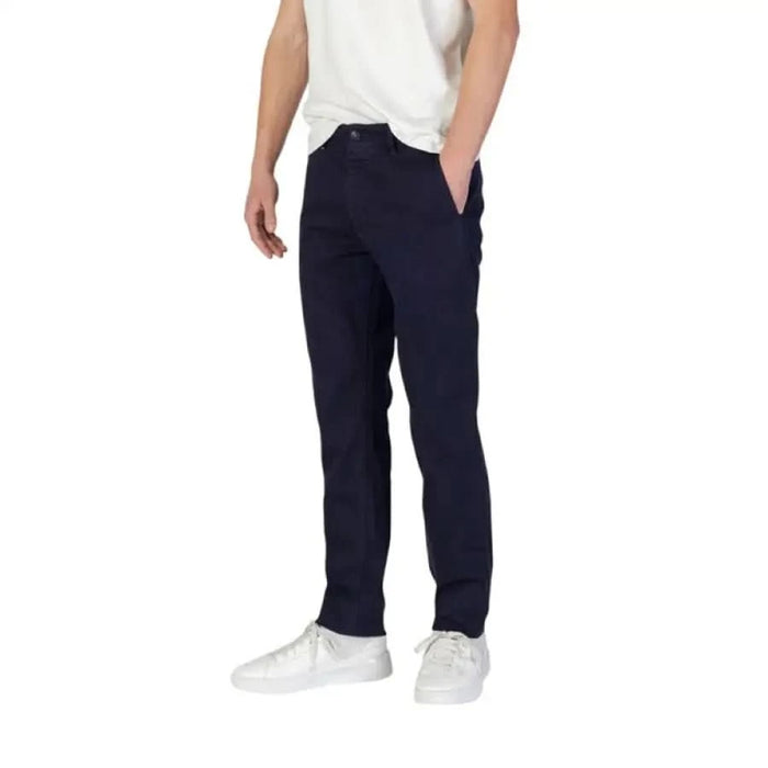 Navy blue straight-leg casual pants from Boss Men Trousers collection