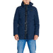 Navy blue hooded winter coat with front pockets and button closure by Blauer