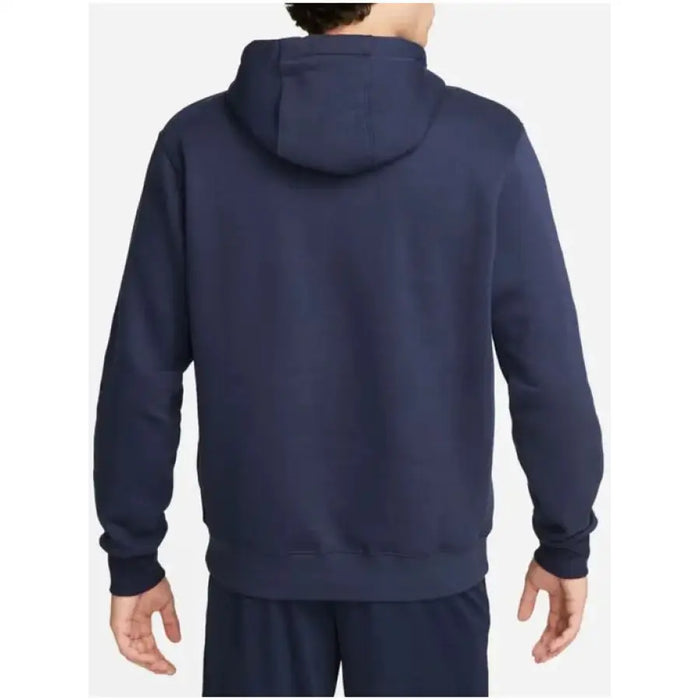 Navy blue Nike Men hooded sweatshirt displayed from the back with front pockets