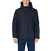 Navy blue hooded winter jacket with zipper displayed in Suns Men’s Black Turtleneck Jacket