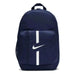 Navy blue Nike backpack featuring white logo and stripe for Nike Men Bag