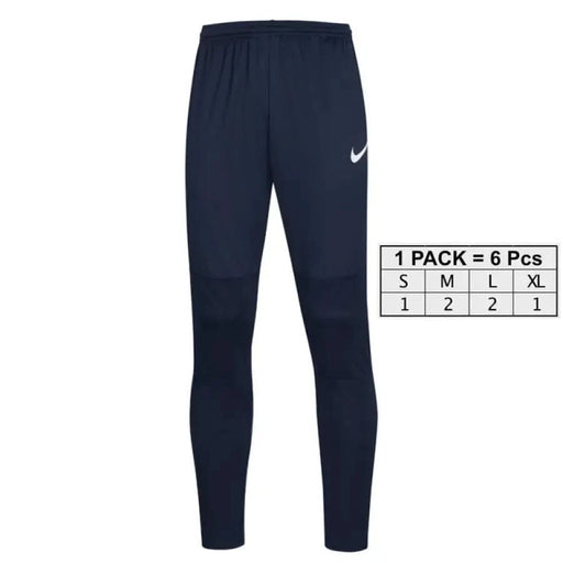 Navy blue Nike athletic pants with a white swoosh logo displayed in Nike Men Trousers