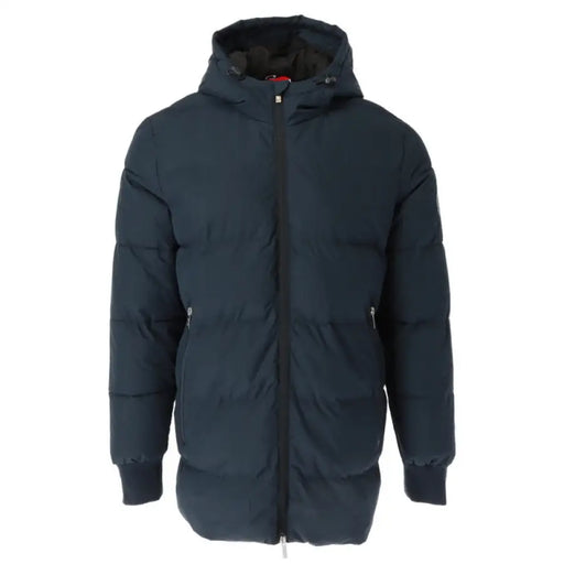 Navy blue puffy winter coat with hood, zippered front and pockets by Gaudì