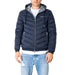 Navy blue quilted puffer jacket with hood and zipper closure by Armani Exchange