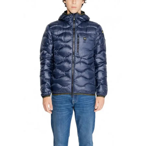 Navy blue quilted puffer jacket with zipper and chest pocket by Blauer