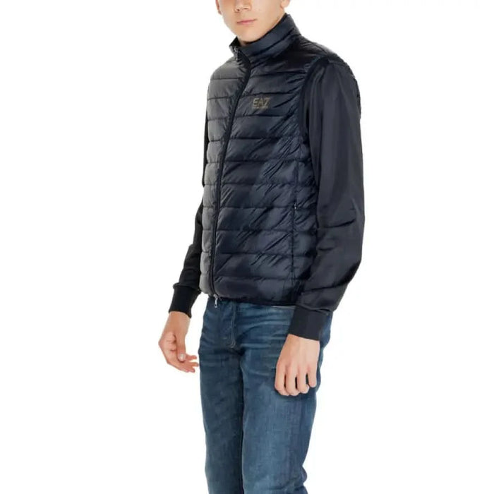 Navy blue quilted puffer vest over dark long-sleeved top from Ea7 Men Jacket