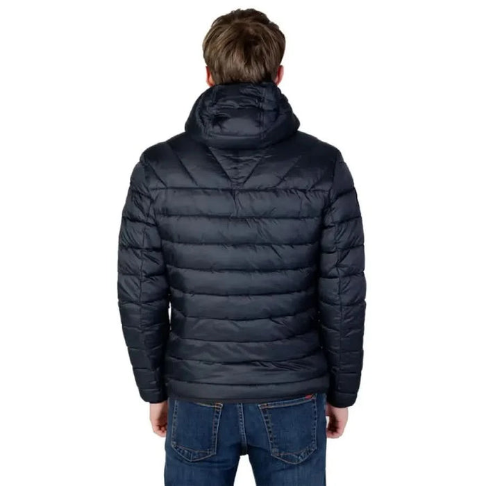 Navy blue quilted puffer jacket back view from Napapijri Men Jacket collection