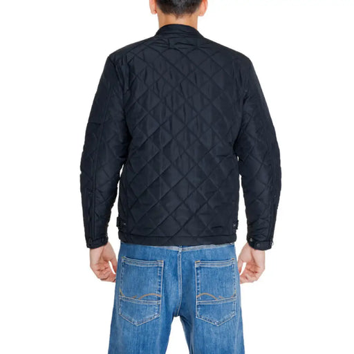 Navy blue quilted Replay Men Jacket with diamond pattern displayed from the back