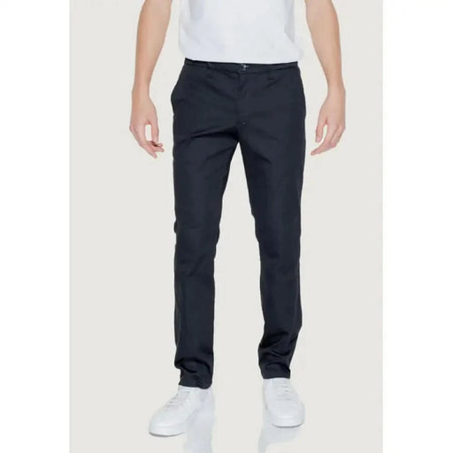 Navy Blue Slim-Fit Chino Pants with White Sneakers and Top - Armani Exchange Men Trousers