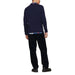 Navy blue Tommy Hilfiger sweater over a plaid collared shirt for men