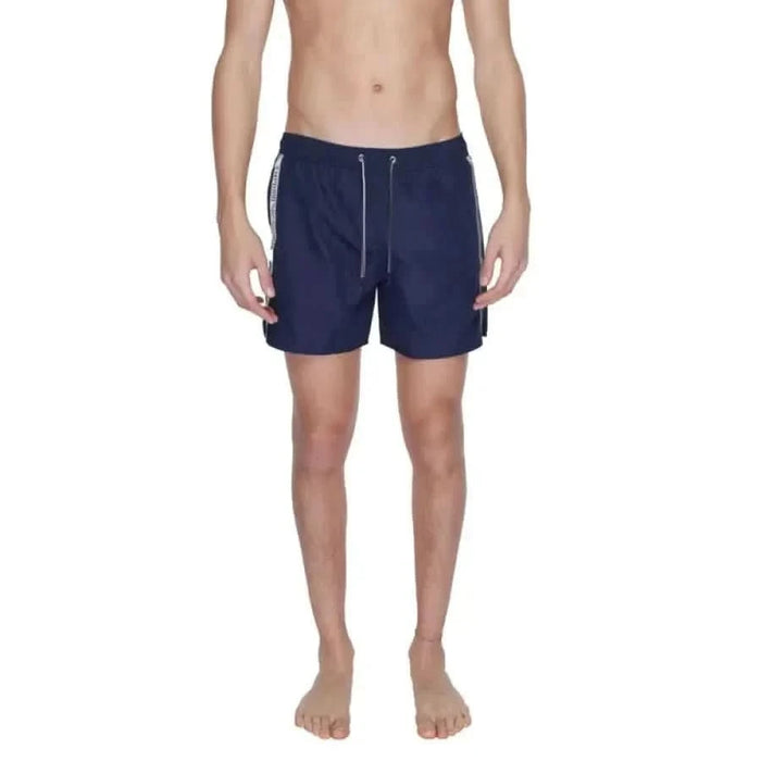 Emporio Armani Underwear Men Navy Blue Swim Shorts with Drawstring Waist