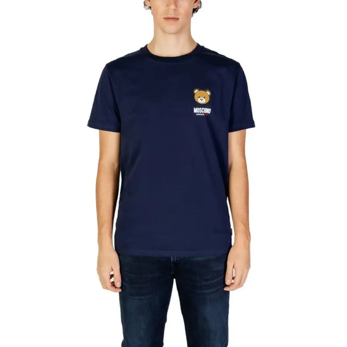 Navy blue t-shirt with bear logo patch for Moschino Underwear Men collection