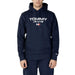 Navy blue Tommy Jeans hoodie with white logo and small flag design on the front