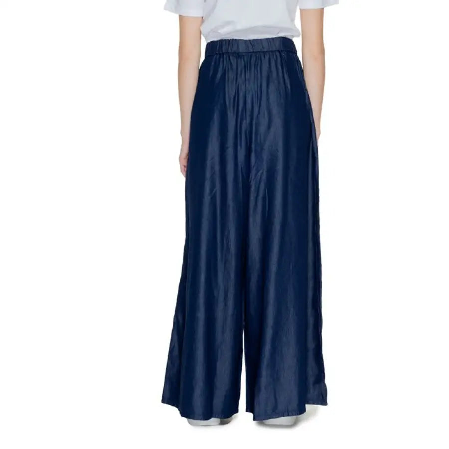 Navy blue wide-leg palazzo pants with elastic waistband - Only Women Trousers