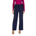 Navy blue wide-leg dress pants with a magenta long-sleeve top by Street One