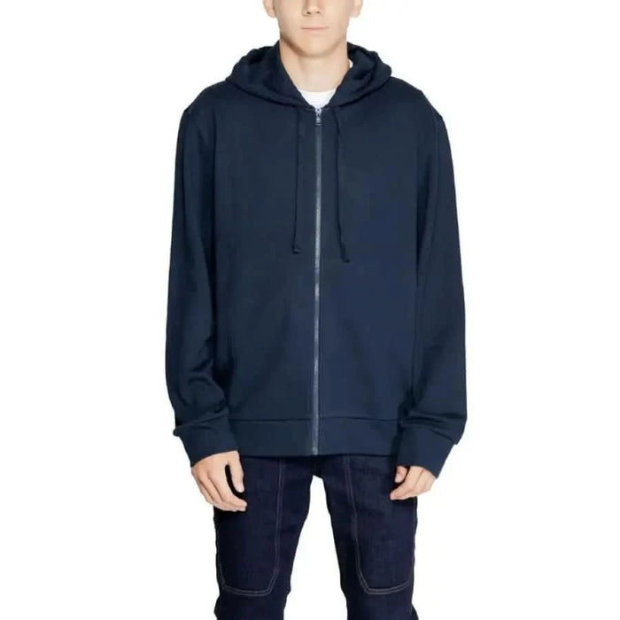 Navy blue zip-up hoodie sweatshirt by Emporio Armani Underwear for men