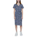 Navy and white geometric print midi dress with short sleeves and v-neck by Street One