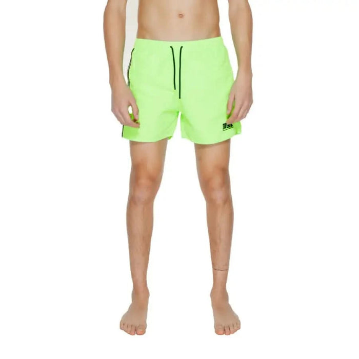 Neon Green Swim Shorts with Drawstring Waist and Side Pockets from Ea7 Men Swimwear