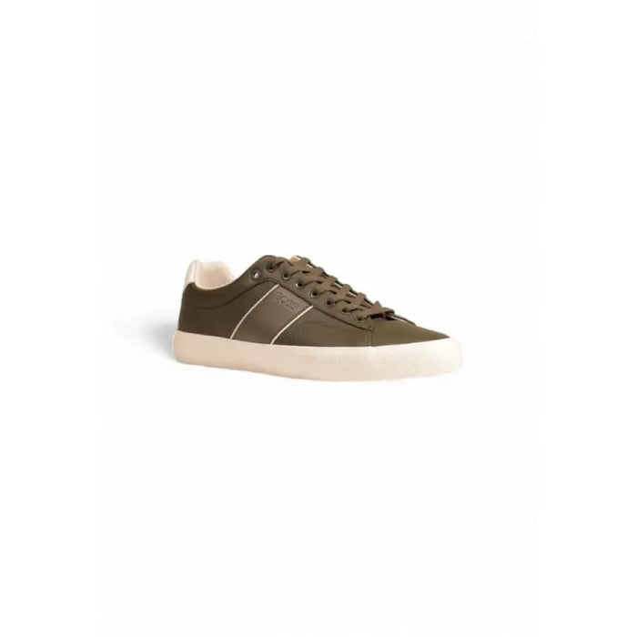 Olive green casual sneaker with stripe and off-white sole from Boss Men Sneakers