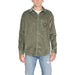 Olive green corduroy shirt with Tommy Hilfiger logo patch on chest pocket for men