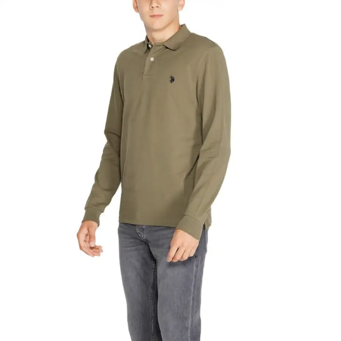 Olive green long-sleeve US Polo Assn polo shirt with embroidered logo