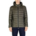 Olive green quilted puffer jacket with hood and black zipper by Gianni Lupo