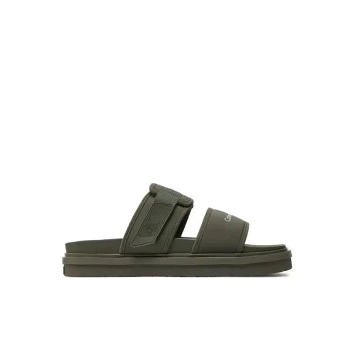 Olive green Calvin Klein Jeans men sandals with wide straps and chunky platform sole