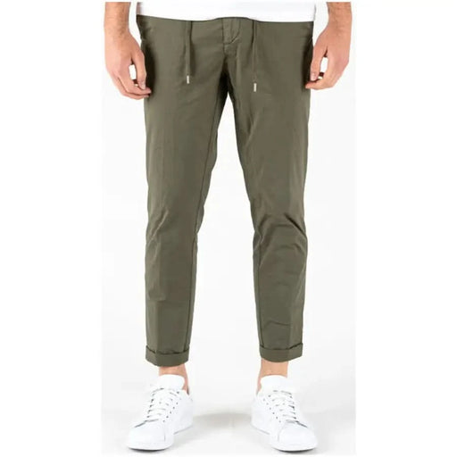 Lyle & Scott Men Trousers olive green tapered pants with drawstring waist and white sneakers