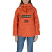 Orange Napapijri pullover jacket featuring Norwegian flag emblem for women