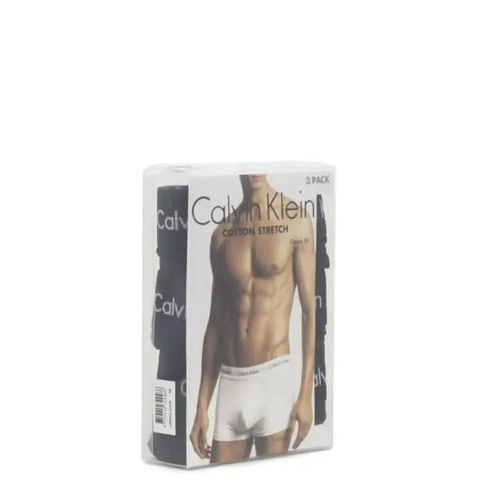 Package of Calvin Klein cotton stretch underwear featuring male torso model on the front