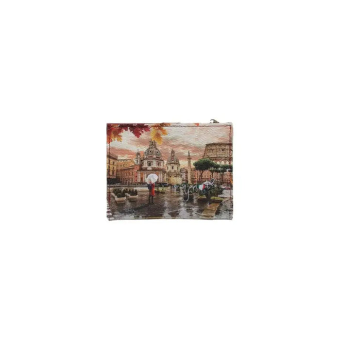 Artwork of a rainy European city street with historic architecture on Y Not? Women Wallet