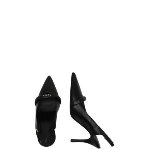 Stylish Furla black pointed-toe high heel shoes with thin straps for women