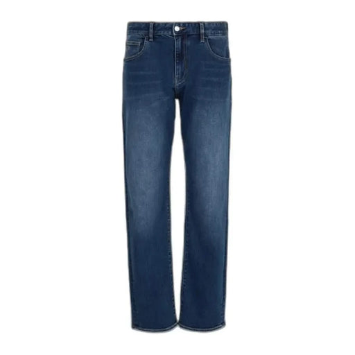 Blue straight-leg denim jeans from Armani Exchange for men, showcasing classic style