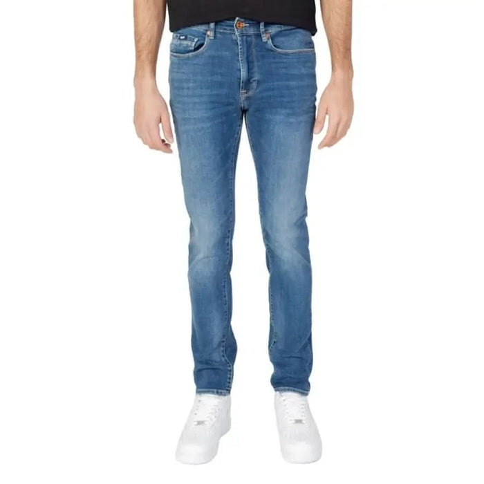 Pair of blue slim fit denim jeans from Gas for men, perfect for casual wear