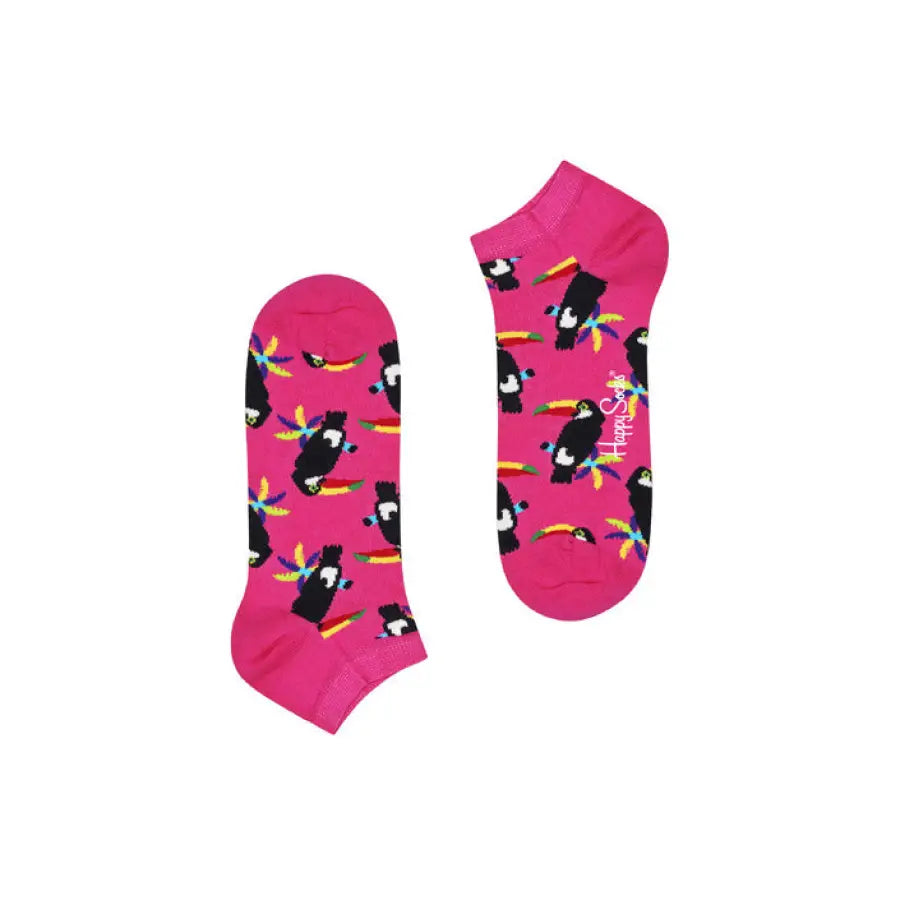 Bright pink ankle socks with a toucan bird pattern - Happy Socks Women Underwear