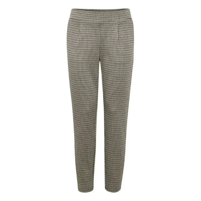 Pair of neutral checkered or plaid tapered trousers from Ichi - Ichi Women Trousers