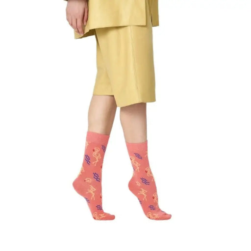 Coral-colored socks with playful planet pattern from Happy Socks Women Underwear