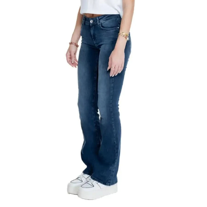 Only - Only Women Jeans: Dark Blue Flared Jeans with White Sneakers