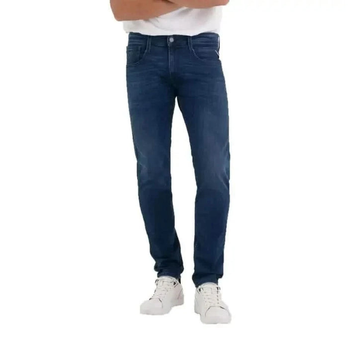 Pair of dark blue slim fit denim jeans from Replay for men