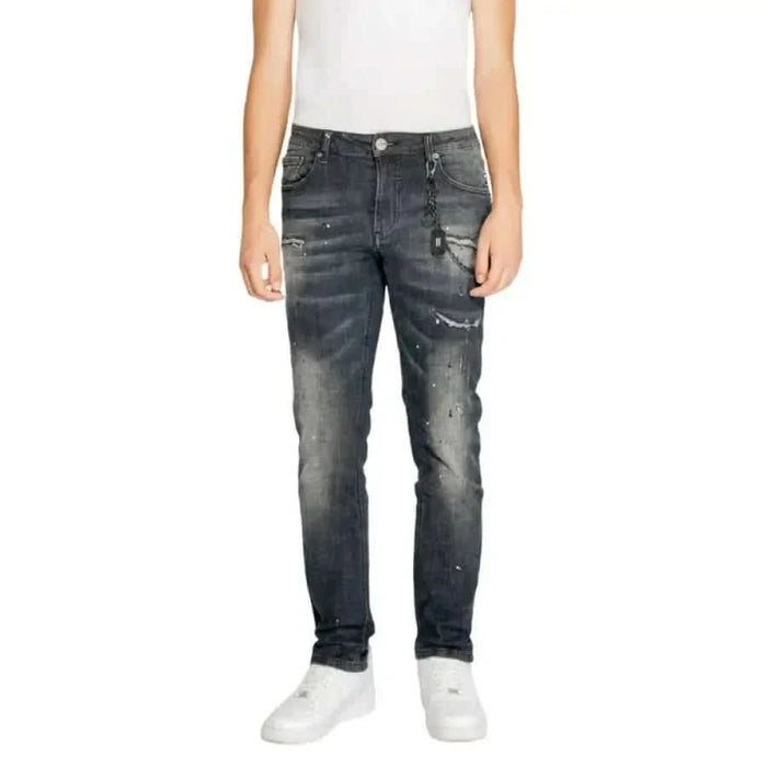 Distressed gray denim straight-leg jeans from Icon Men Jeans collection