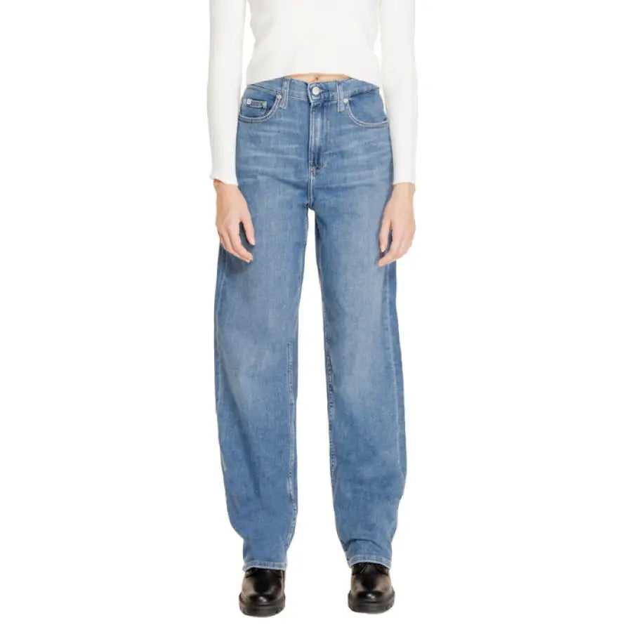 Light blue wide-leg high-waist Calvin Klein jeans for women