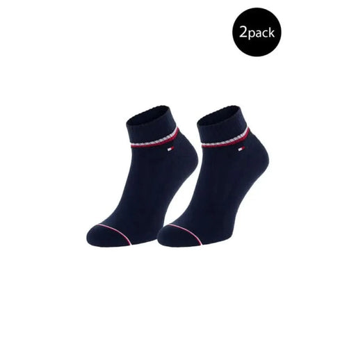 Tommy Hilfiger navy blue ankle socks with red and white striped trim for men