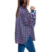 Patterned long-sleeve blouse with geometric print worn with blue jeans - Guess Women’s Shirt