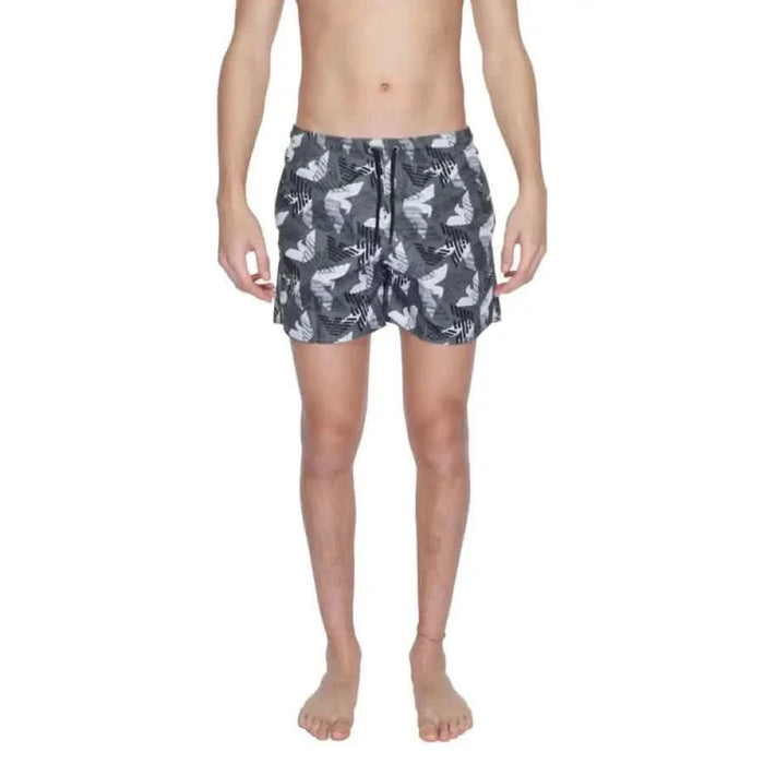 Patterned gray, white, and black swim shorts - Emporio Armani Underwear Men Swimwear