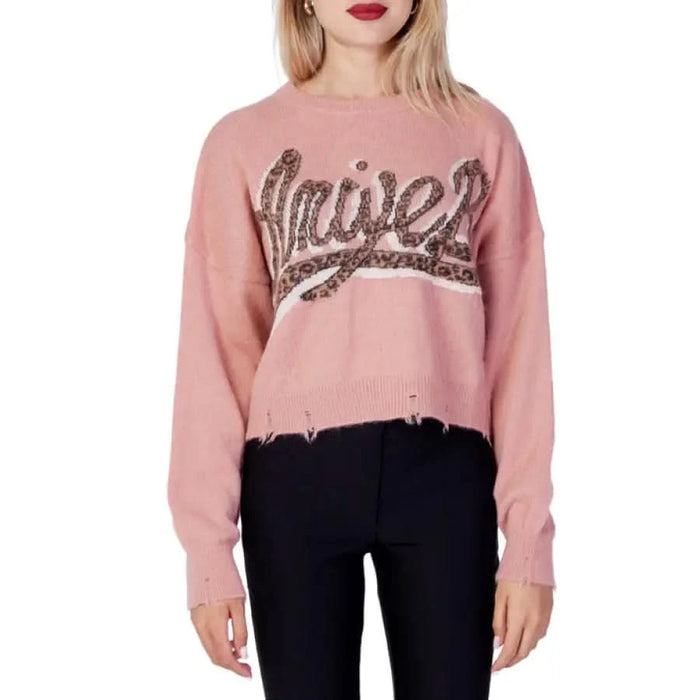 Pink ’Aniver’ cropped sweatshirt with leopard-print design - Aniye By Women Knitwear