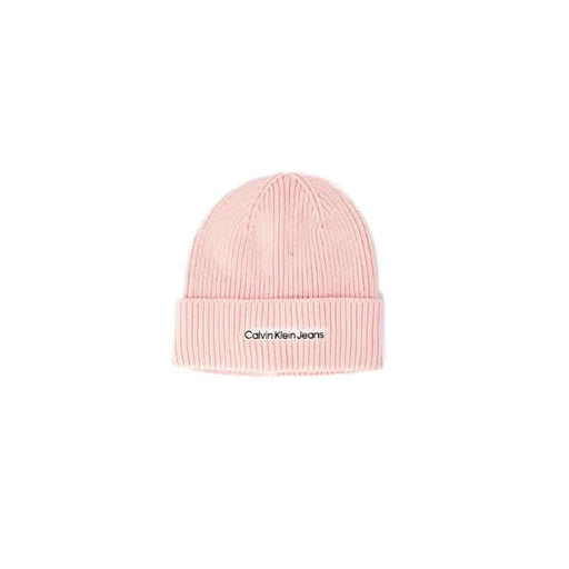 Pink knit beanie with ’Calvin Klein Jeans’ logo on cuff - Calvin Klein Jeans Women Cap