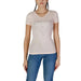 Pink V-neck t-shirt featuring metallic triangle logo from Guess Women collection