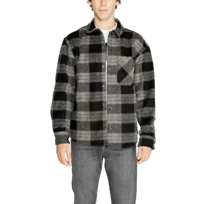 Plaid flannel shirt in black and gray checkered pattern by Jack & Jones Men Shirt