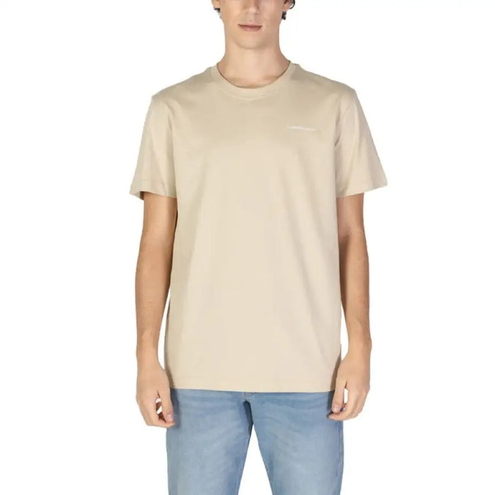 Plain beige crew neck t-shirt with short sleeves from Calvin Klein Jeans for men