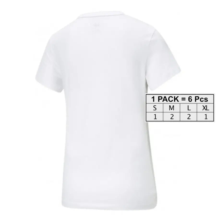 Plain white short-sleeved Puma Women T-Shirt with size information shown